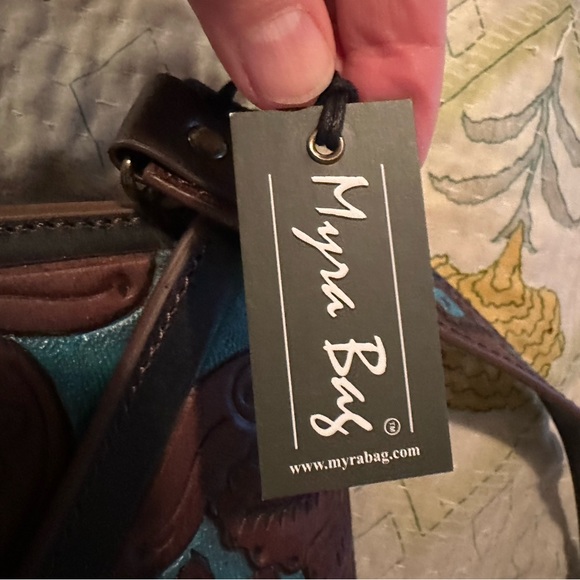 Elegant Brown and Teal Leather Bag, brand new, never used. - Picture 10 of 12